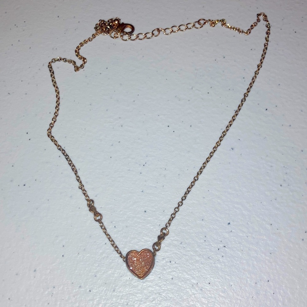 Rose Gold Glitter Heart Necklace 20” adjustable